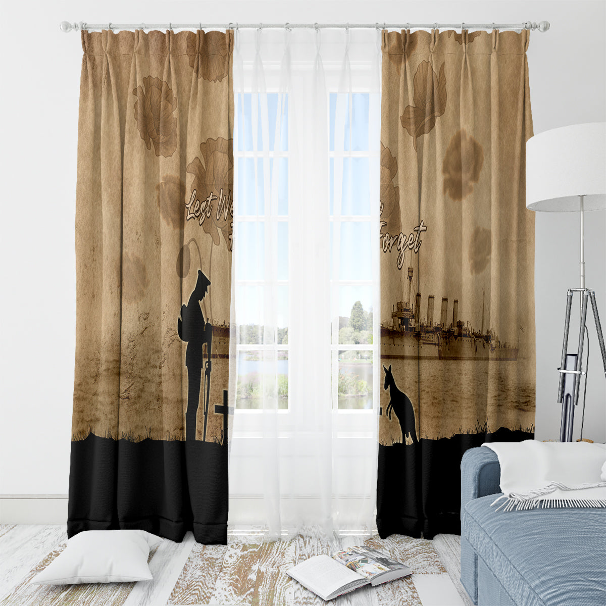 Australia ANZAC Day Window Curtain HMAS Sydney I Chatham-Class Light Cruiser
