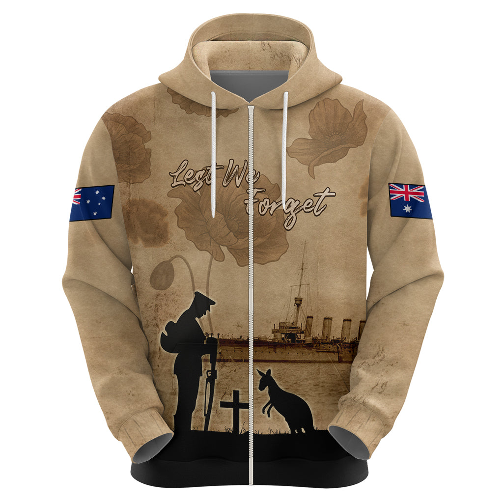 Australia ANZAC Day Zip Hoodie HMAS Sydney I Chatham-Class Light Cruiser LT05 - Vibe Hoodie Shop