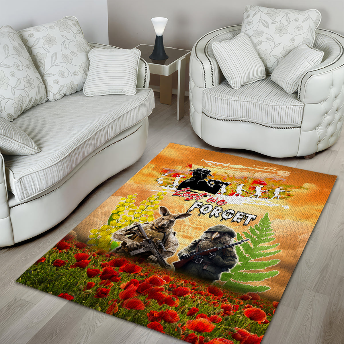 Australia And New Zealand ANZAC Day Area Rug Kangaroo And Kiwi Bird Soldiers Lest We Forget LT05 - Vibe Hoodie Shop