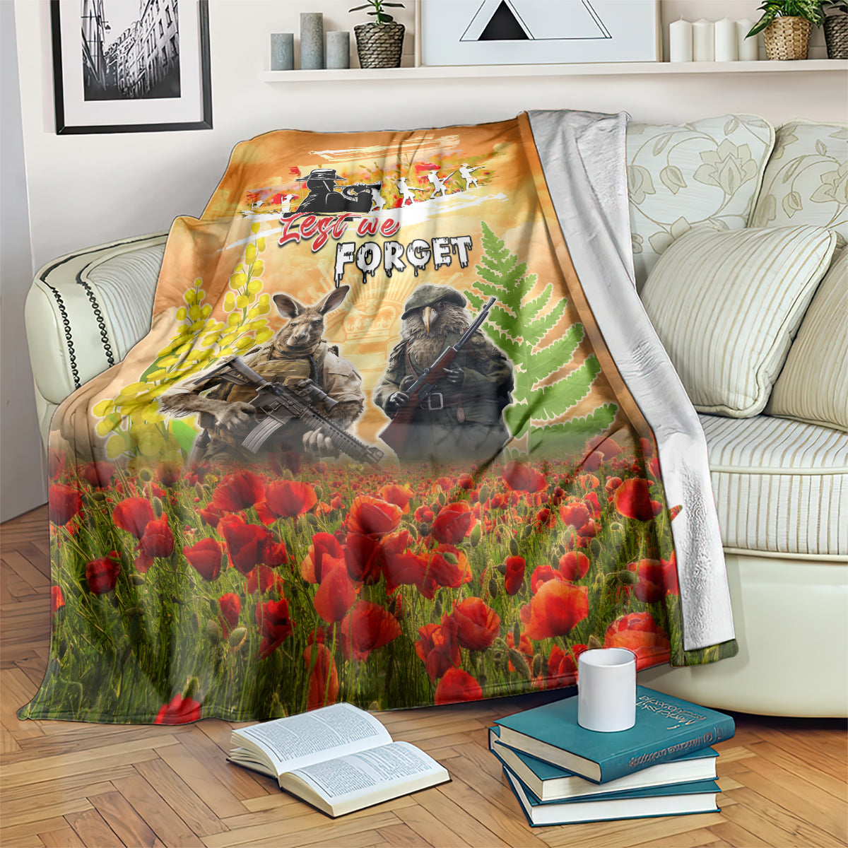 Australia And New Zealand ANZAC Day Blanket Kangaroo And Kiwi Bird Soldiers Lest We Forget LT05 - Vibe Hoodie Shop