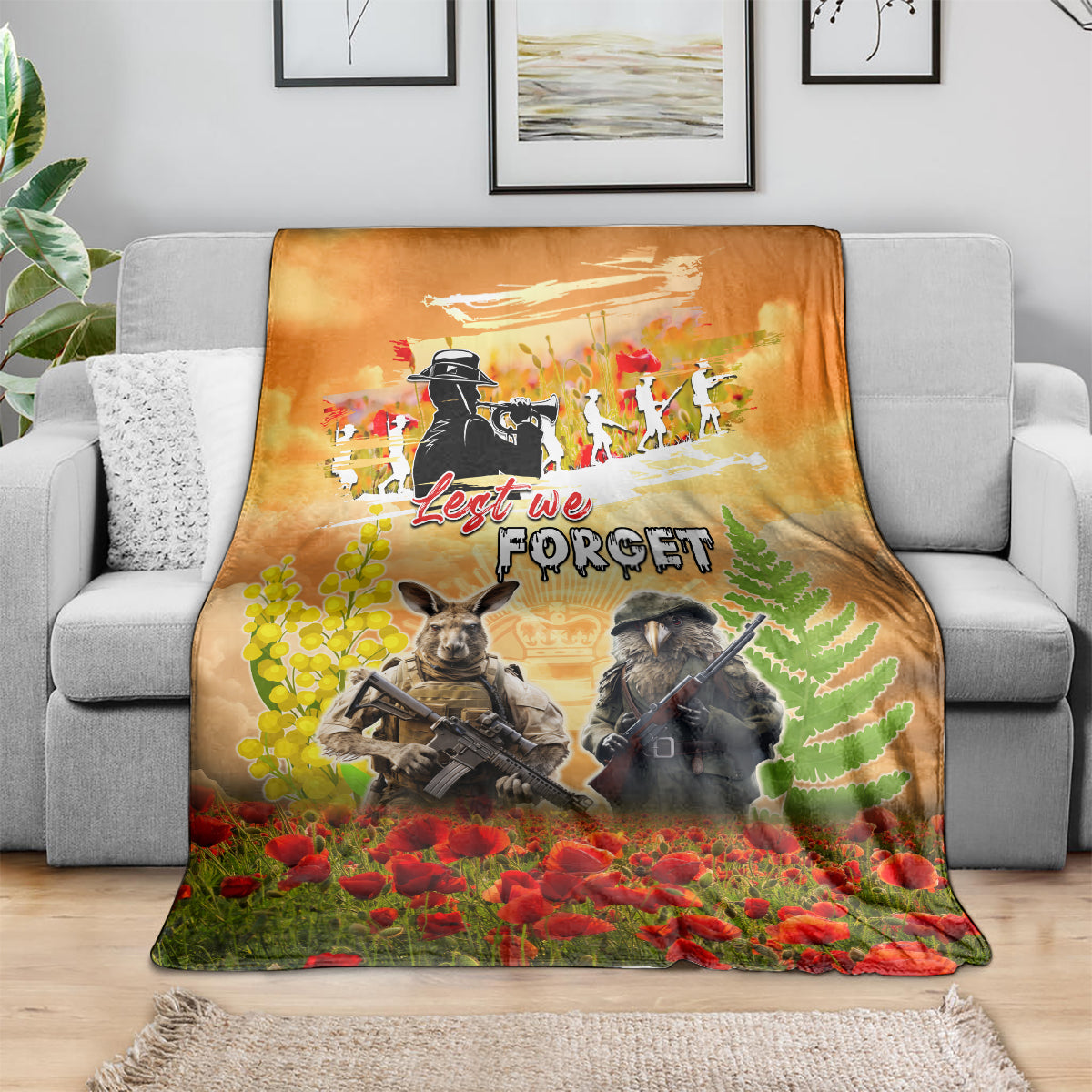 Australia And New Zealand ANZAC Day Blanket Kangaroo And Kiwi Bird Soldiers Lest We Forget LT05 - Vibe Hoodie Shop