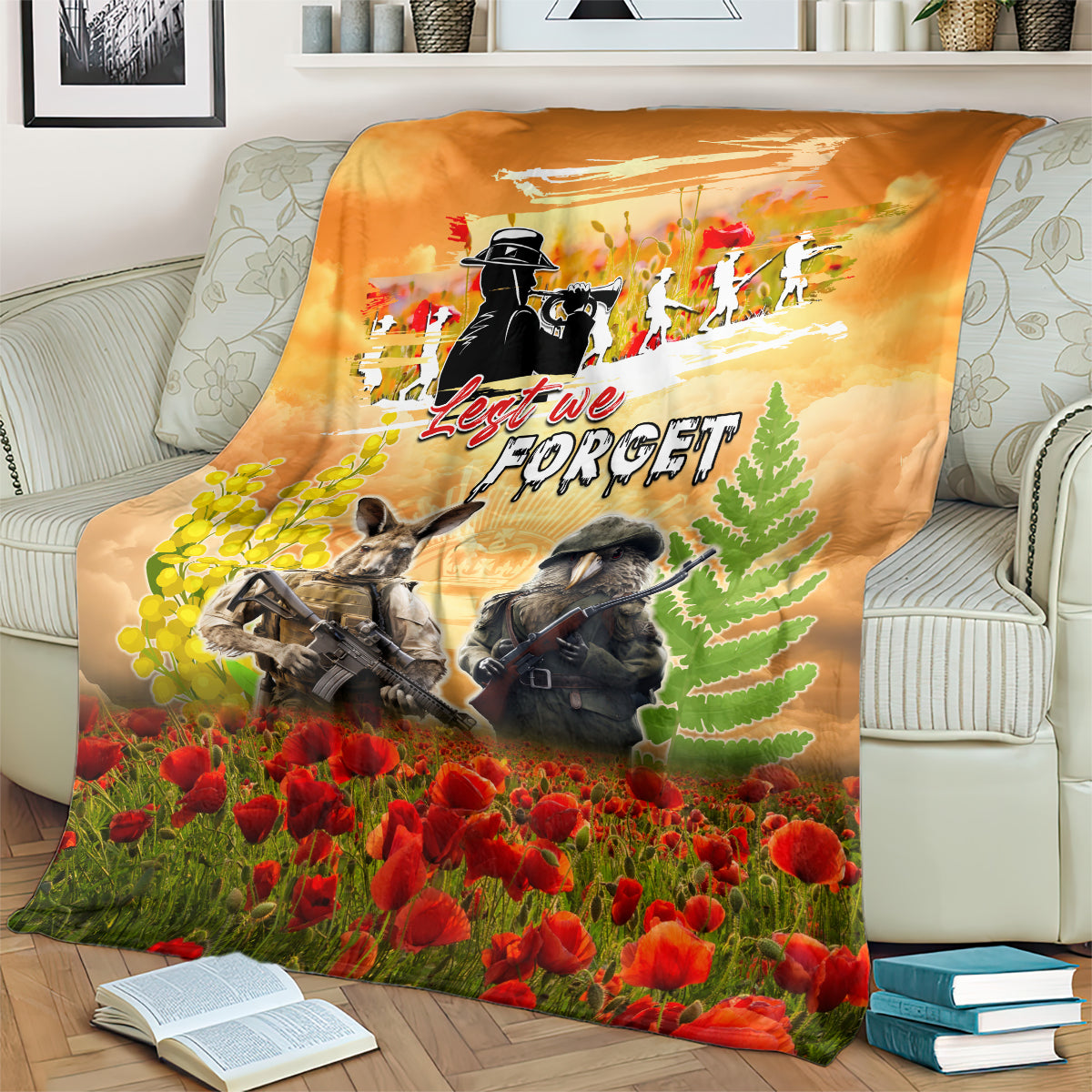 Australia And New Zealand ANZAC Day Blanket Kangaroo And Kiwi Bird Soldiers Lest We Forget LT05 - Vibe Hoodie Shop