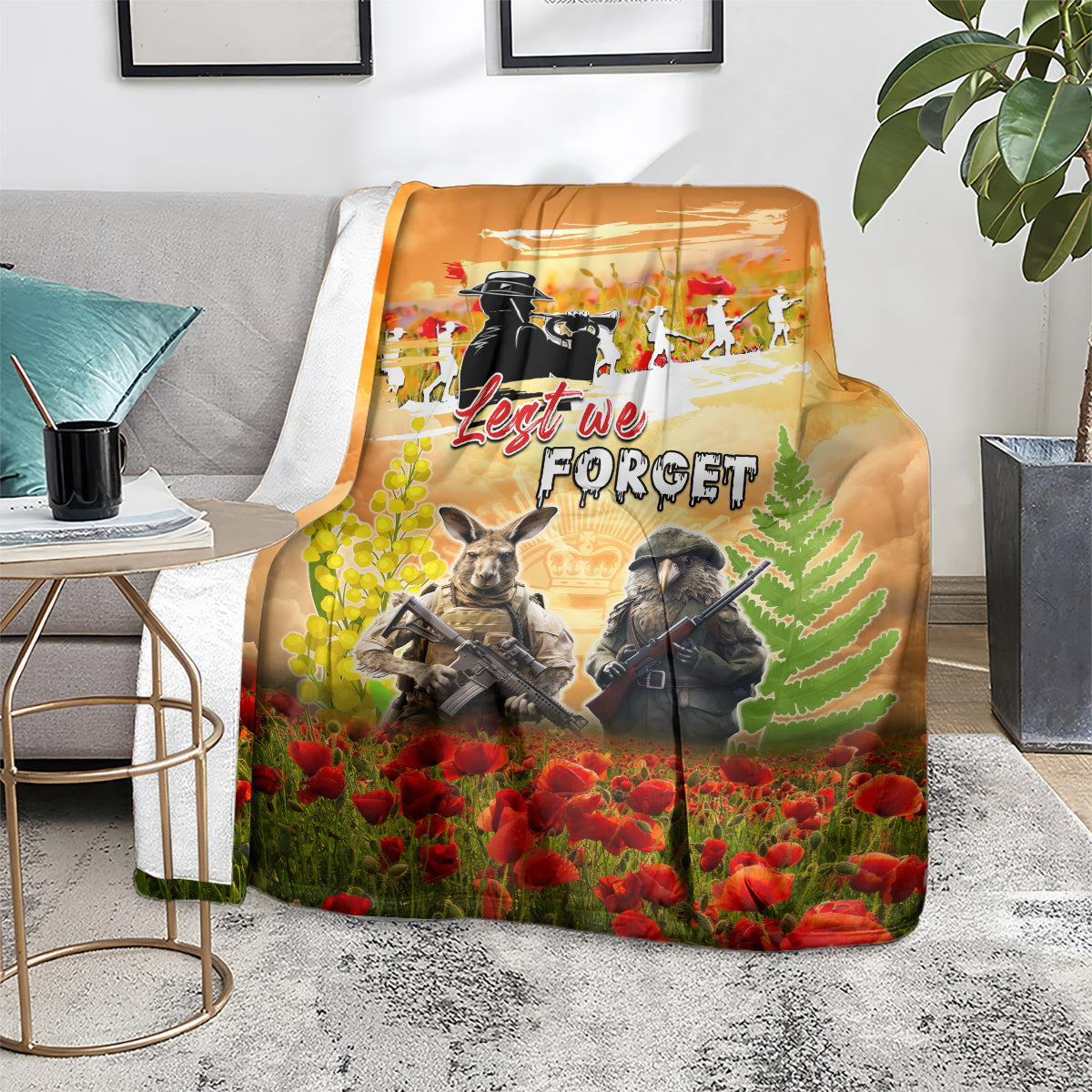 Australia And New Zealand ANZAC Day Blanket Kangaroo And Kiwi Bird Soldiers Lest We Forget LT05 - Vibe Hoodie Shop