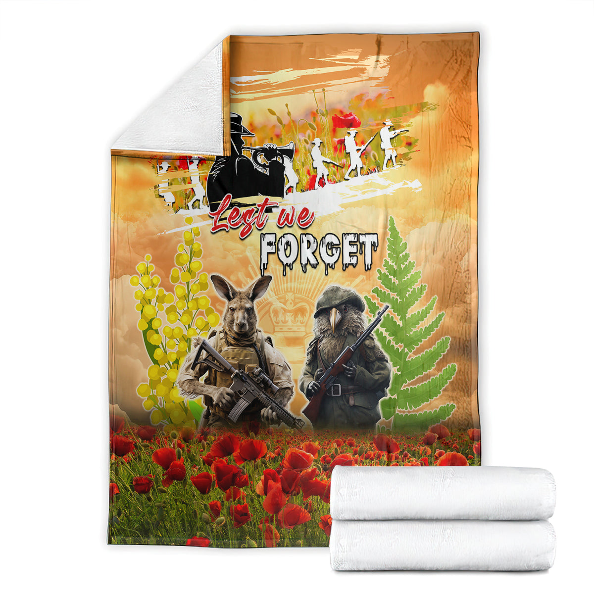 Australia And New Zealand ANZAC Day Blanket Kangaroo And Kiwi Bird Soldiers Lest We Forget LT05 - Vibe Hoodie Shop