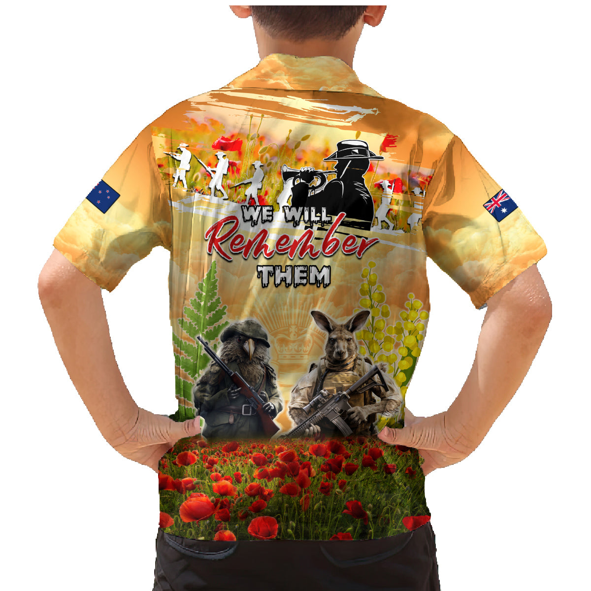 Australia And New Zealand ANZAC Day Family Matching Mermaid Dress and Hawaiian Shirt Kangaroo And Kiwi Bird Soldiers Lest We Forget