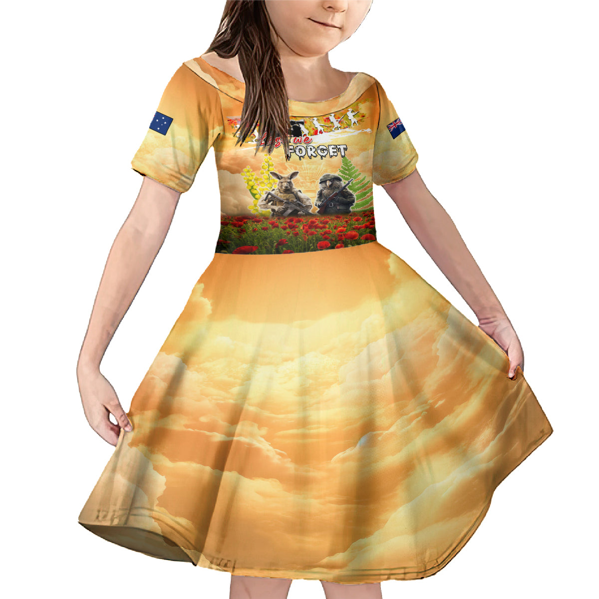 Australia And New Zealand ANZAC Day Family Matching Mermaid Dress and Hawaiian Shirt Kangaroo And Kiwi Bird Soldiers Lest We Forget