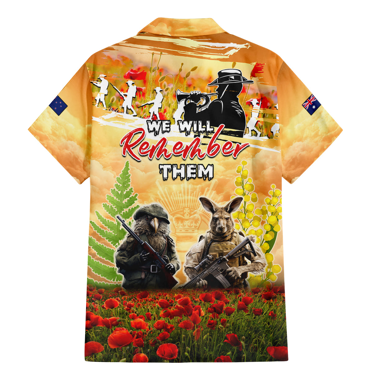 Australia And New Zealand ANZAC Day Family Matching Mermaid Dress and Hawaiian Shirt Kangaroo And Kiwi Bird Soldiers Lest We Forget