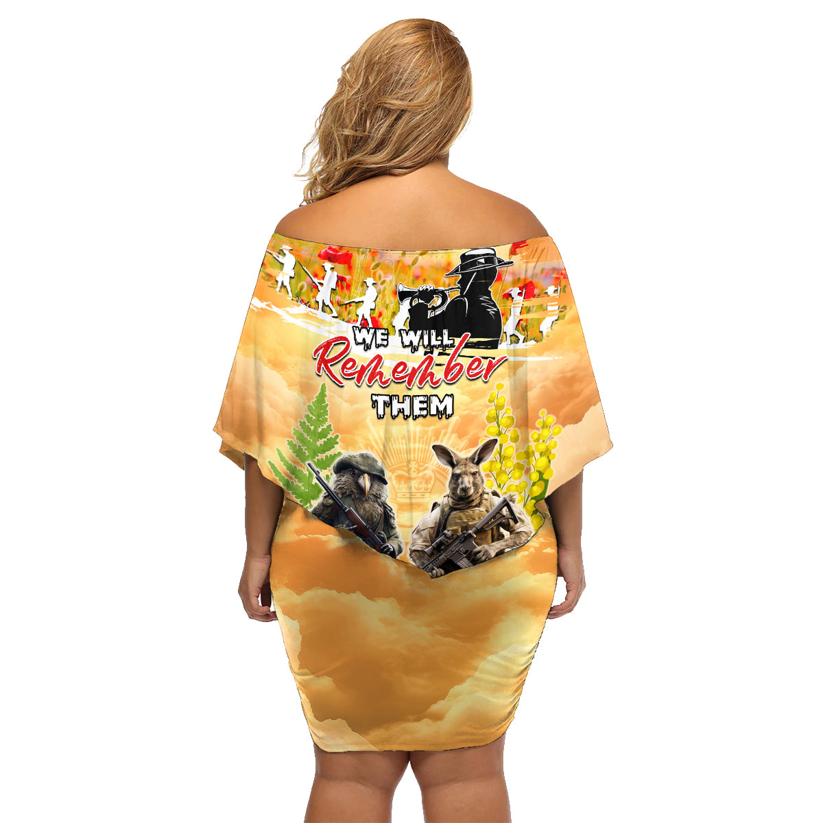 Australia And New Zealand ANZAC Day Family Matching Off Shoulder Short Dress and Hawaiian Shirt Kangaroo And Kiwi Bird Soldiers Lest We Forget