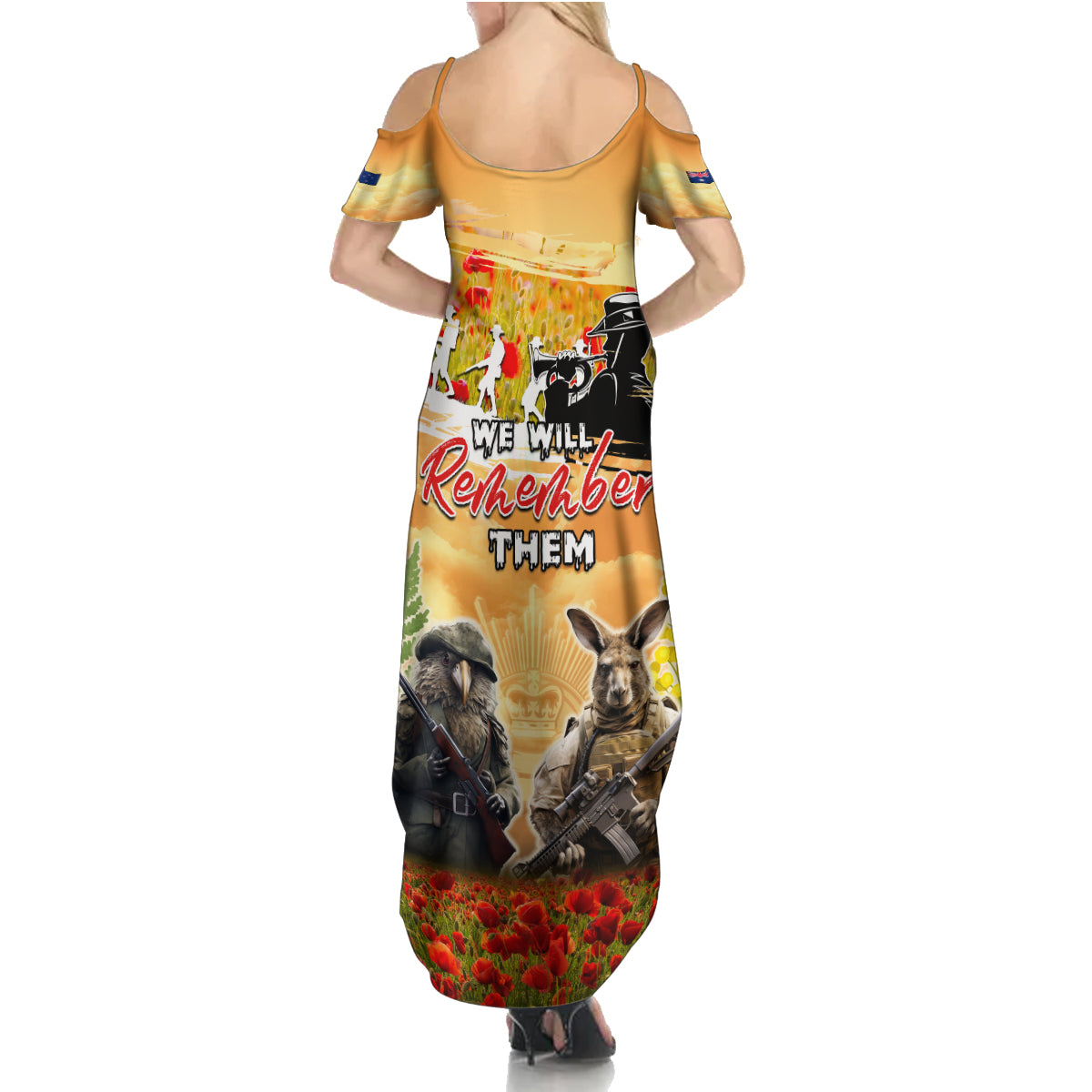 Australia And New Zealand ANZAC Day Family Matching Summer Maxi Dress and Hawaiian Shirt Kangaroo And Kiwi Bird Soldiers Lest We Forget
