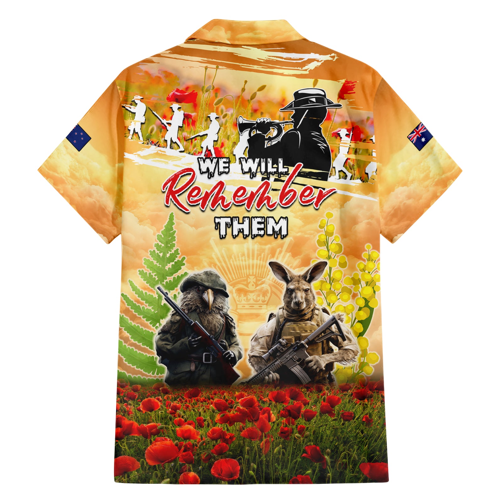 Australia And New Zealand ANZAC Day Hawaiian Shirt Kangaroo And Kiwi Bird Soldiers Lest We Forget LT05 - Vibe Hoodie Shop