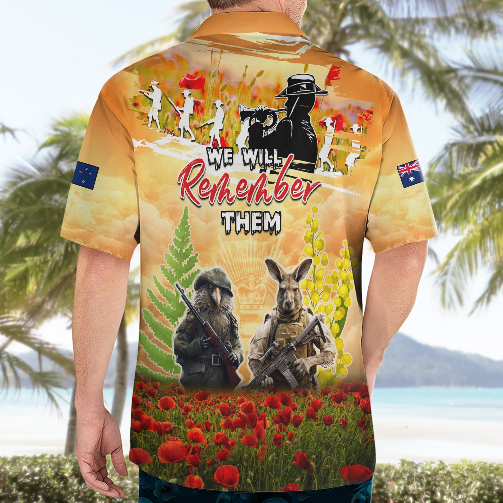 Australia And New Zealand ANZAC Day Hawaiian Shirt Kangaroo And Kiwi Bird Soldiers Lest We Forget LT05 - Vibe Hoodie Shop