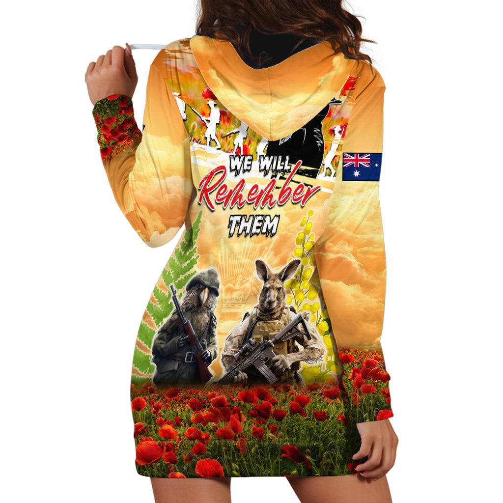 Australia And New Zealand ANZAC Day Hoodie Dress Kangaroo And Kiwi Bird Soldiers Lest We Forget LT05 - Vibe Hoodie Shop