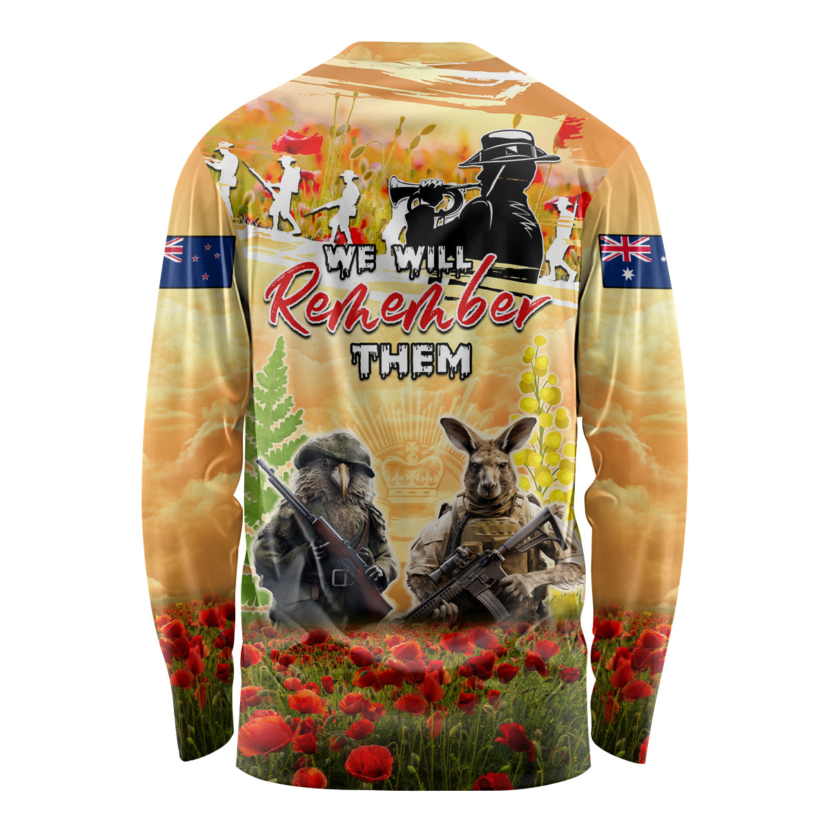 Australia And New Zealand ANZAC Day Long Sleeve Shirt Kangaroo And Kiwi Bird Soldiers Lest We Forget LT05 - Vibe Hoodie Shop