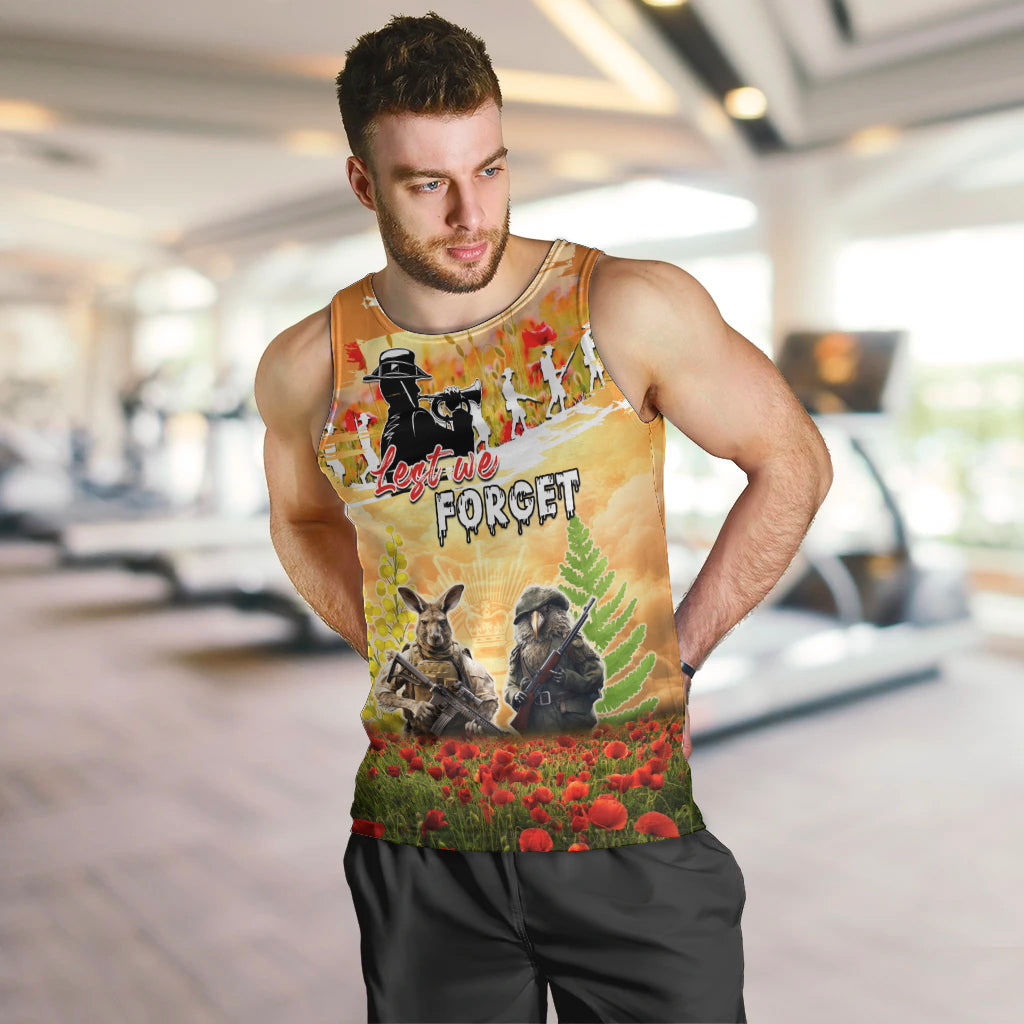 Australia And New Zealand ANZAC Day Men Tank Top Kangaroo And Kiwi Bird Soldiers Lest We Forget LT05 - Vibe Hoodie Shop