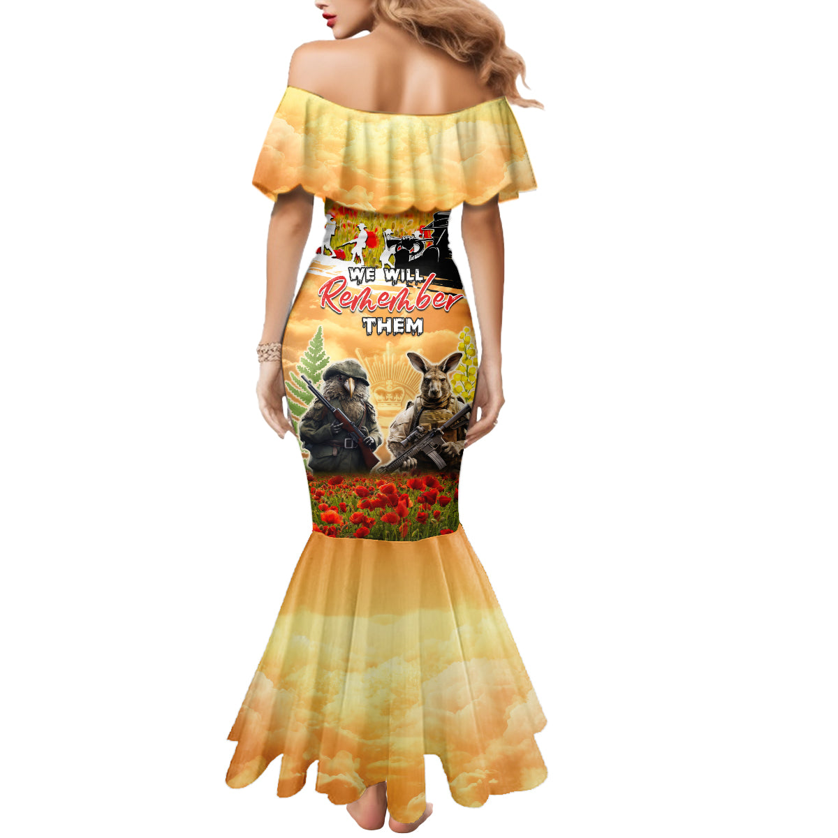 Australia And New Zealand ANZAC Day Mermaid Dress Kangaroo And Kiwi Bird Soldiers Lest We Forget