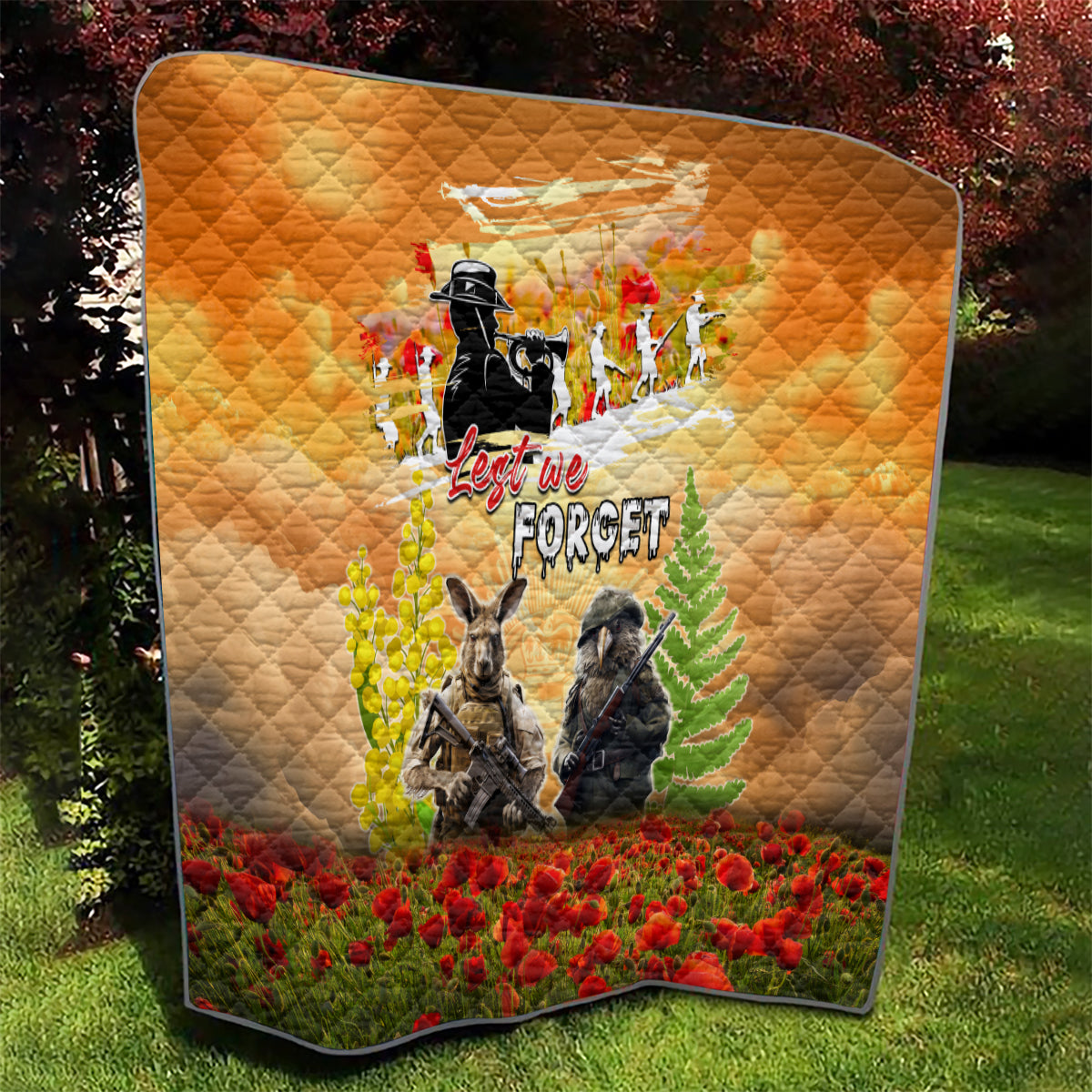 Australia And New Zealand ANZAC Day Quilt Kangaroo And Kiwi Bird Soldiers Lest We Forget LT05 - Vibe Hoodie Shop