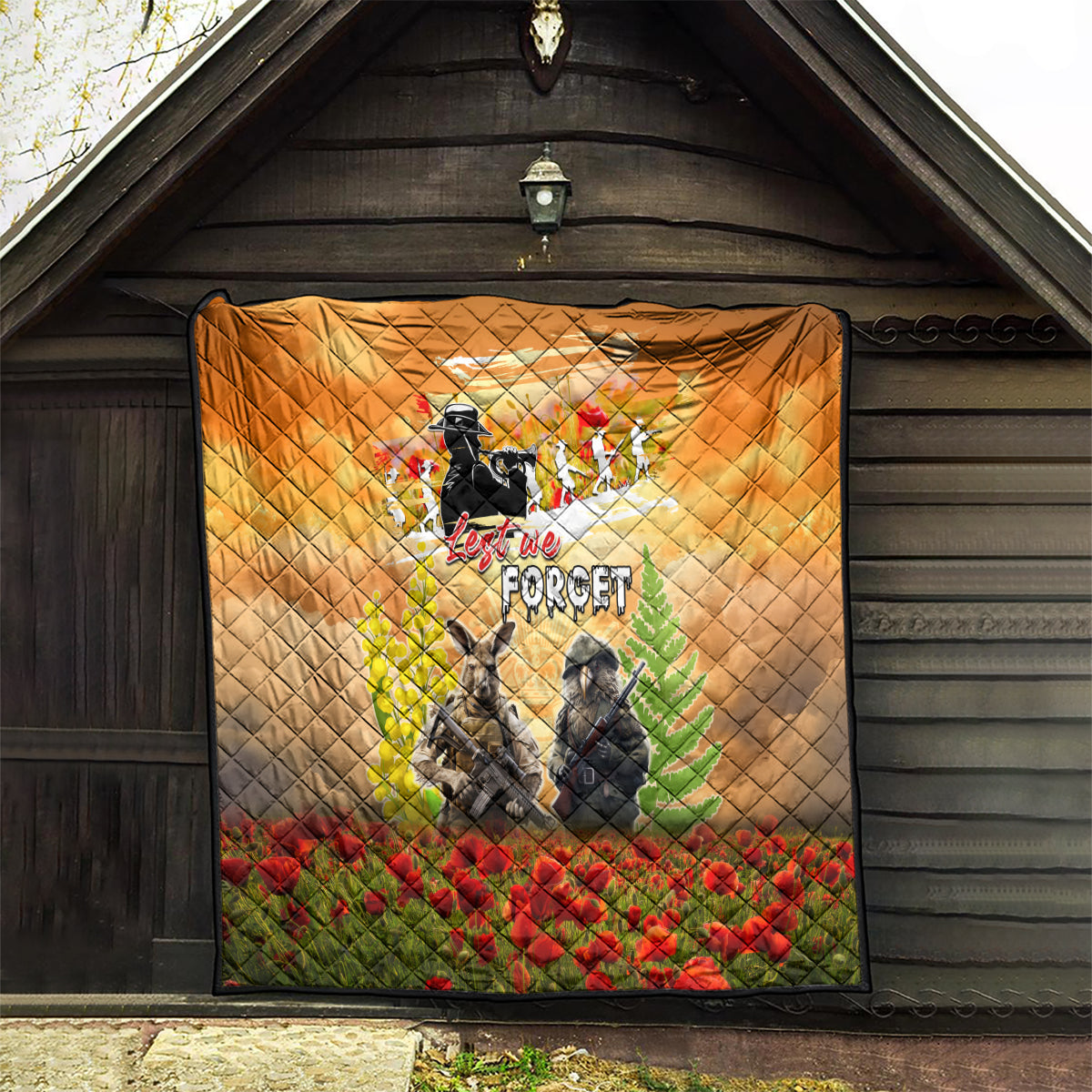 Australia And New Zealand ANZAC Day Quilt Kangaroo And Kiwi Bird Soldiers Lest We Forget LT05 - Vibe Hoodie Shop