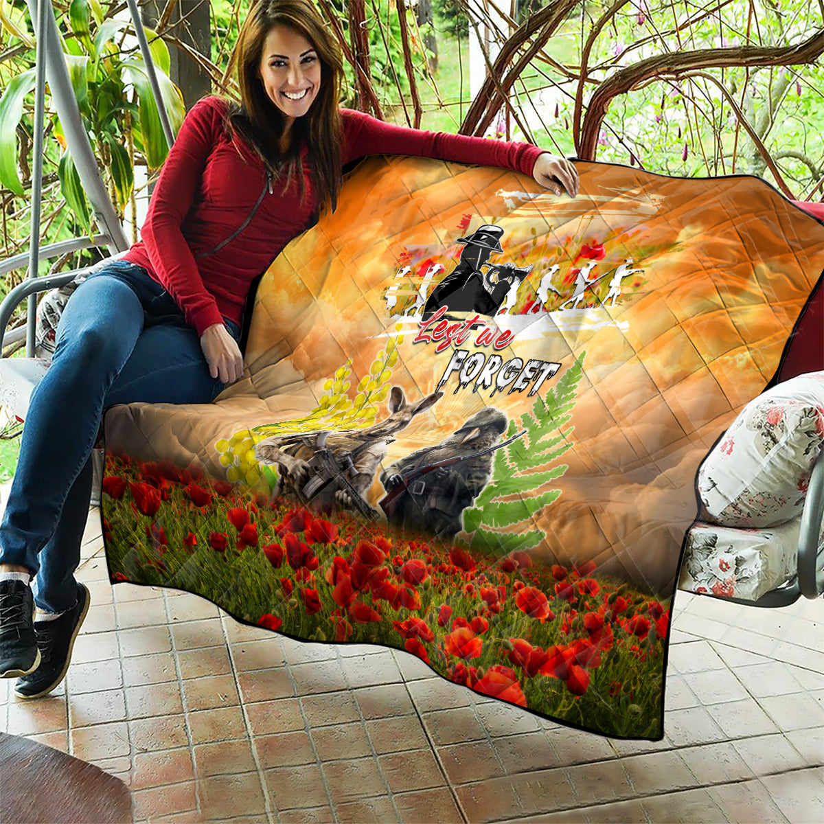 Australia And New Zealand ANZAC Day Quilt Kangaroo And Kiwi Bird Soldiers Lest We Forget LT05 - Vibe Hoodie Shop