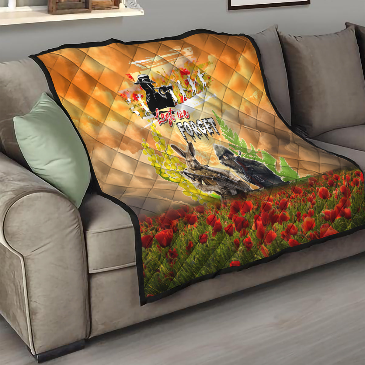 Australia And New Zealand ANZAC Day Quilt Kangaroo And Kiwi Bird Soldiers Lest We Forget LT05 - Vibe Hoodie Shop