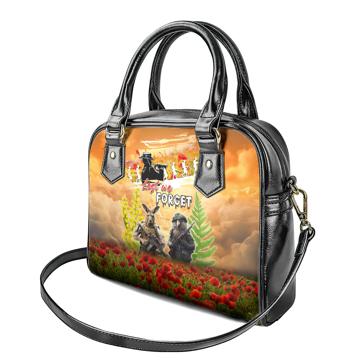 Australia And New Zealand ANZAC Day Shoulder Handbag Kangaroo And Kiwi Bird Soldiers Lest We Forget LT05 - Vibe Hoodie Shop