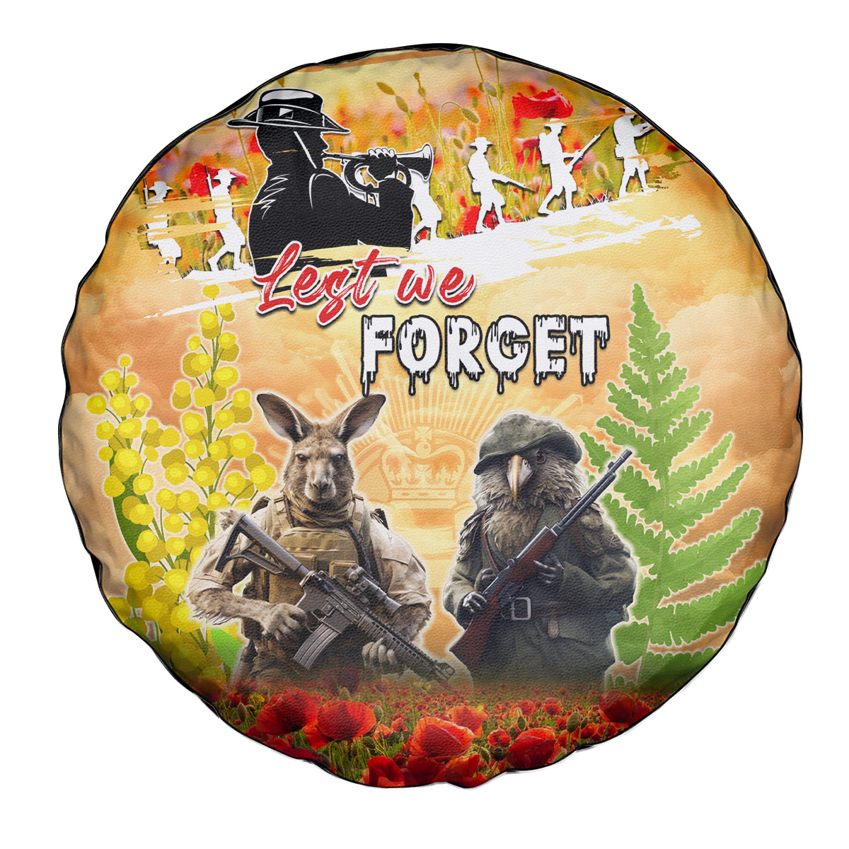 Australia And New Zealand ANZAC Day Spare Tire Cover Kangaroo And Kiwi Bird Soldiers Lest We Forget LT05 - Vibe Hoodie Shop