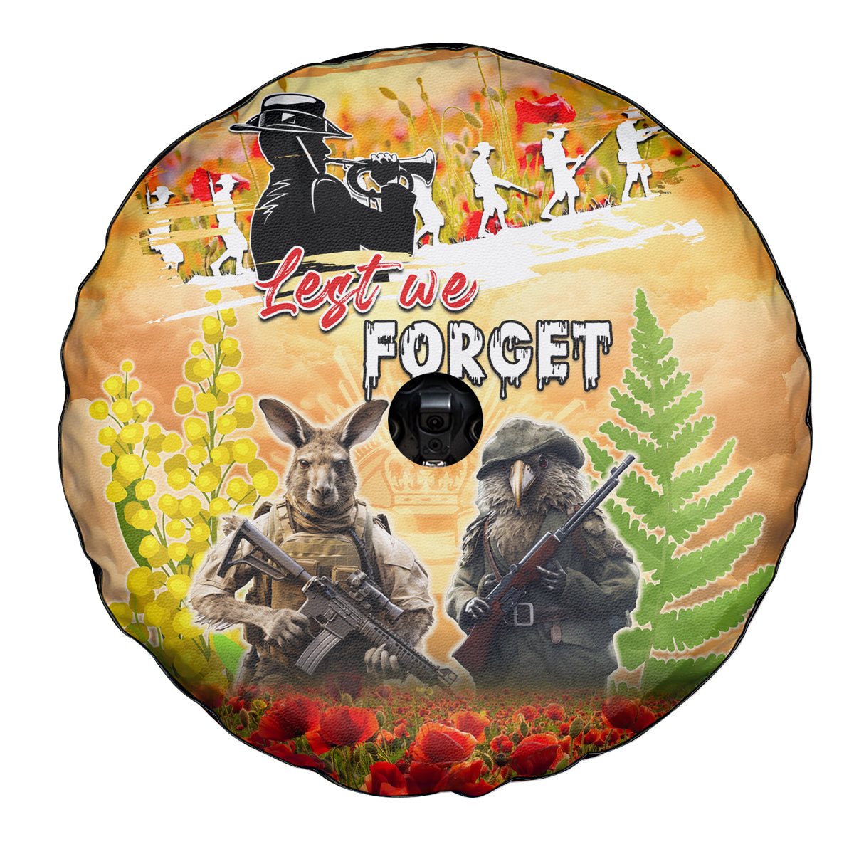 Australia And New Zealand ANZAC Day Spare Tire Cover Kangaroo And Kiwi Bird Soldiers Lest We Forget LT05 - Vibe Hoodie Shop