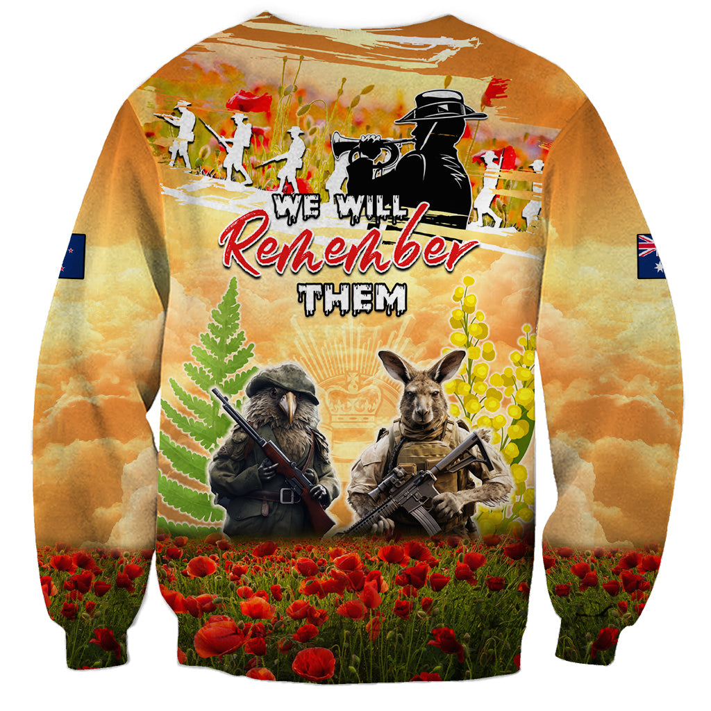 Australia And New Zealand ANZAC Day Sweatshirt Kangaroo And Kiwi Bird Soldiers Lest We Forget LT05 - Vibe Hoodie Shop