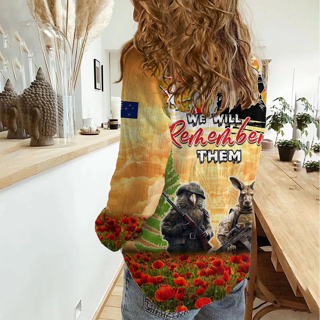 Australia And New Zealand ANZAC Day Women Casual Shirt Kangaroo And Kiwi Bird Soldiers Lest We Forget LT05 - Vibe Hoodie Shop