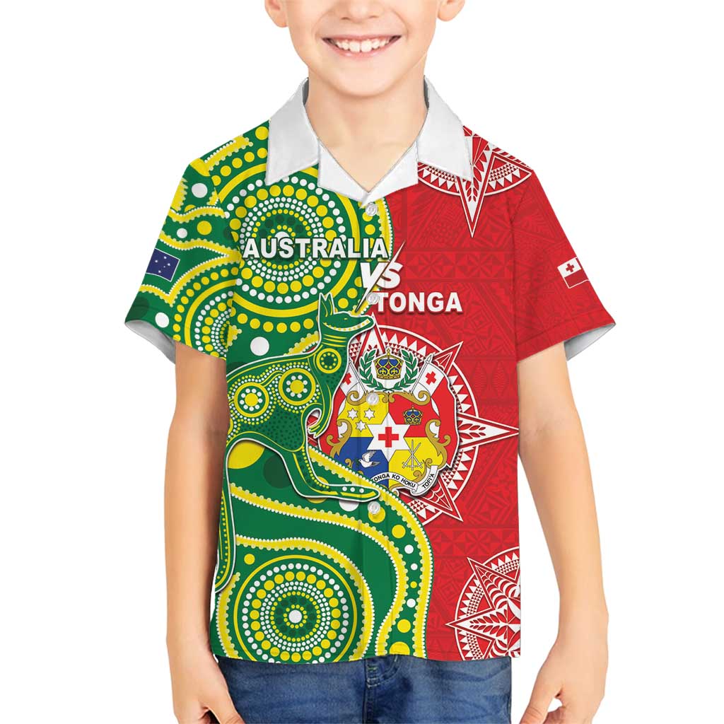 Custom Tonga Australia Rugby Family Matching Tank Maxi Dress and Hawaiian Shirt Kangaroos And Tonga Mate Maa Together