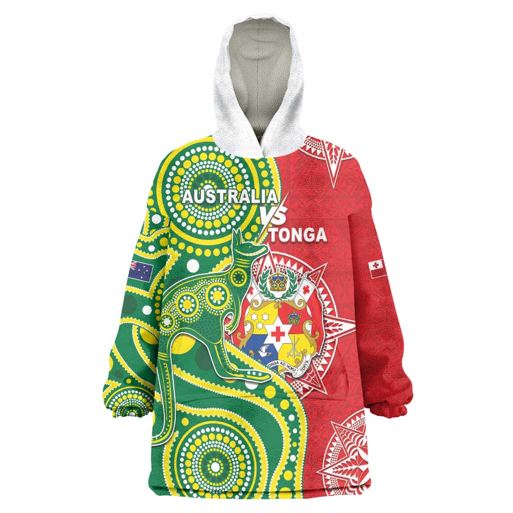 Custom Tonga Australia Rugby Wearable Blanket Hoodie Kangaroos And Tonga Mate Maa Together LT05 - Vibe Hoodie Shop