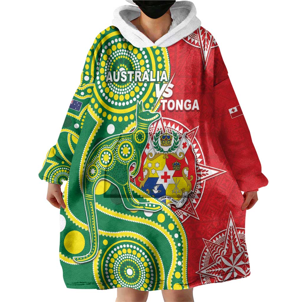 Custom Tonga Australia Rugby Wearable Blanket Hoodie Kangaroos And Tonga Mate Maa Together LT05 - Vibe Hoodie Shop