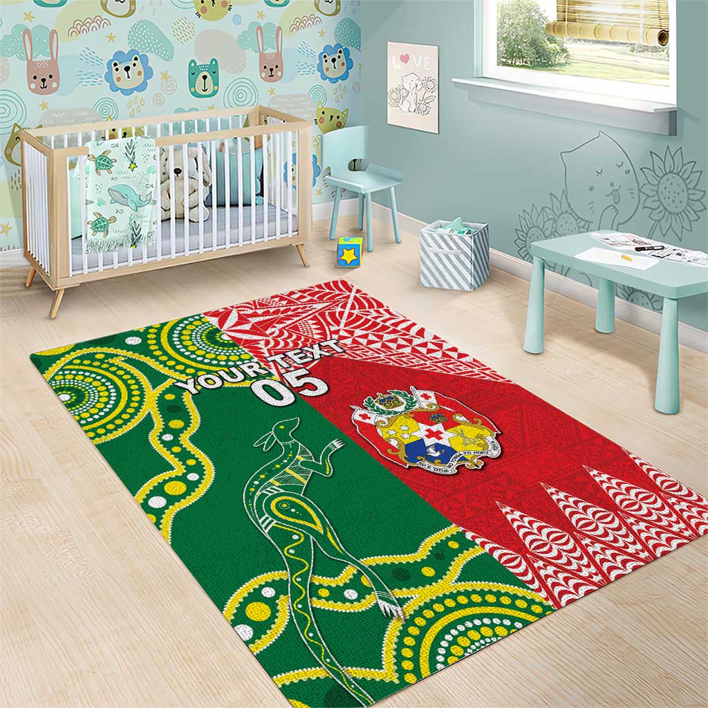 Custom Tonga XIII And Australia Kangaroos Area Rug Mate Maa Tongan Ngatu With Aboriginal LT05 - Vibe Hoodie Shop