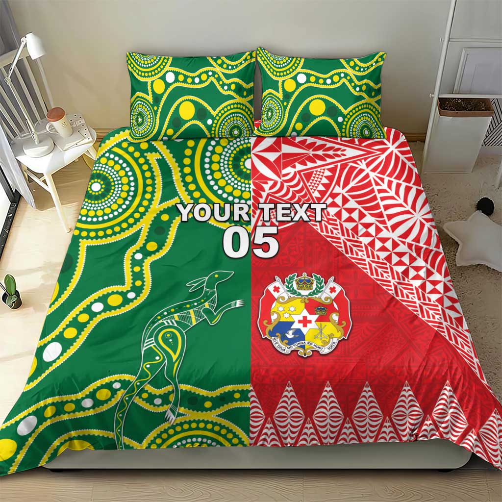 Custom Tonga XIII And Australia Kangaroos Bedding Set Mate Maa Tongan Ngatu With Aboriginal LT05 - Vibe Hoodie Shop