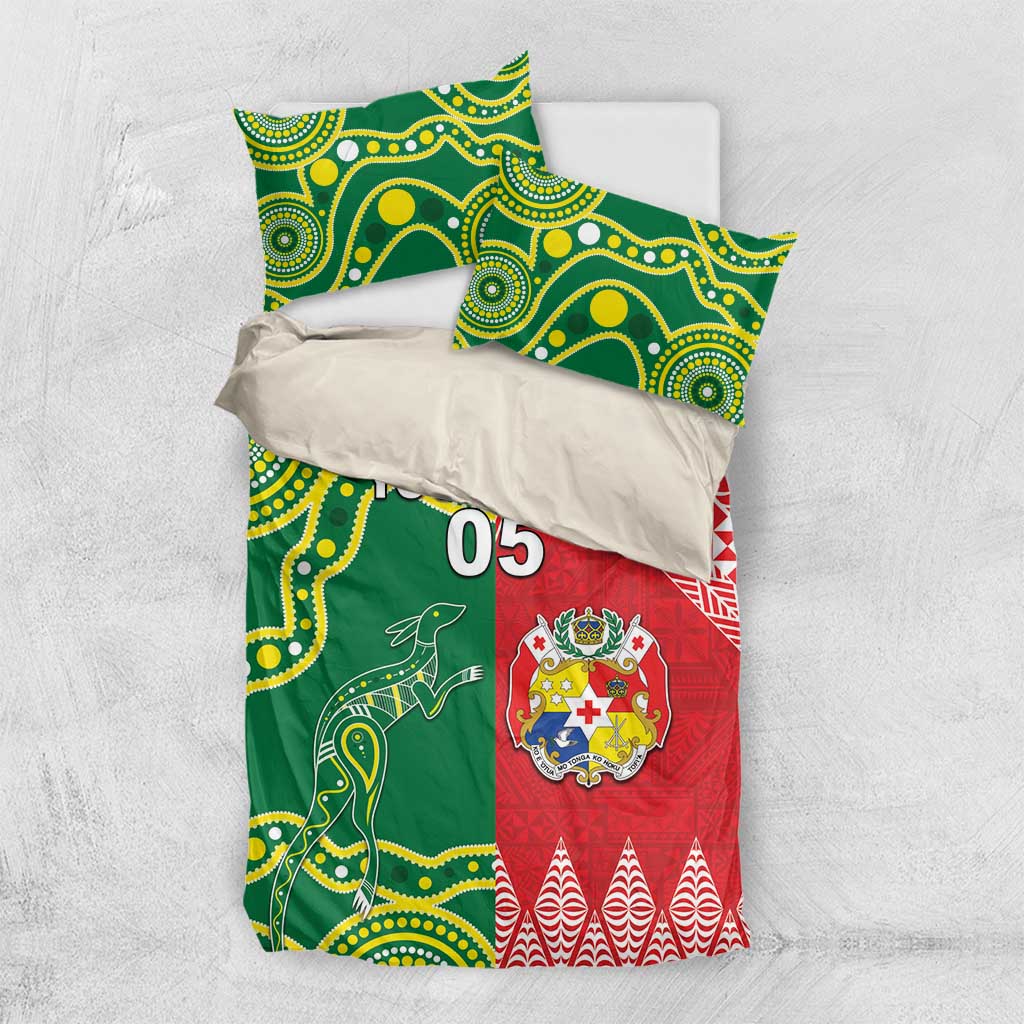 Custom Tonga XIII And Australia Kangaroos Bedding Set Mate Maa Tongan Ngatu With Aboriginal LT05 - Vibe Hoodie Shop