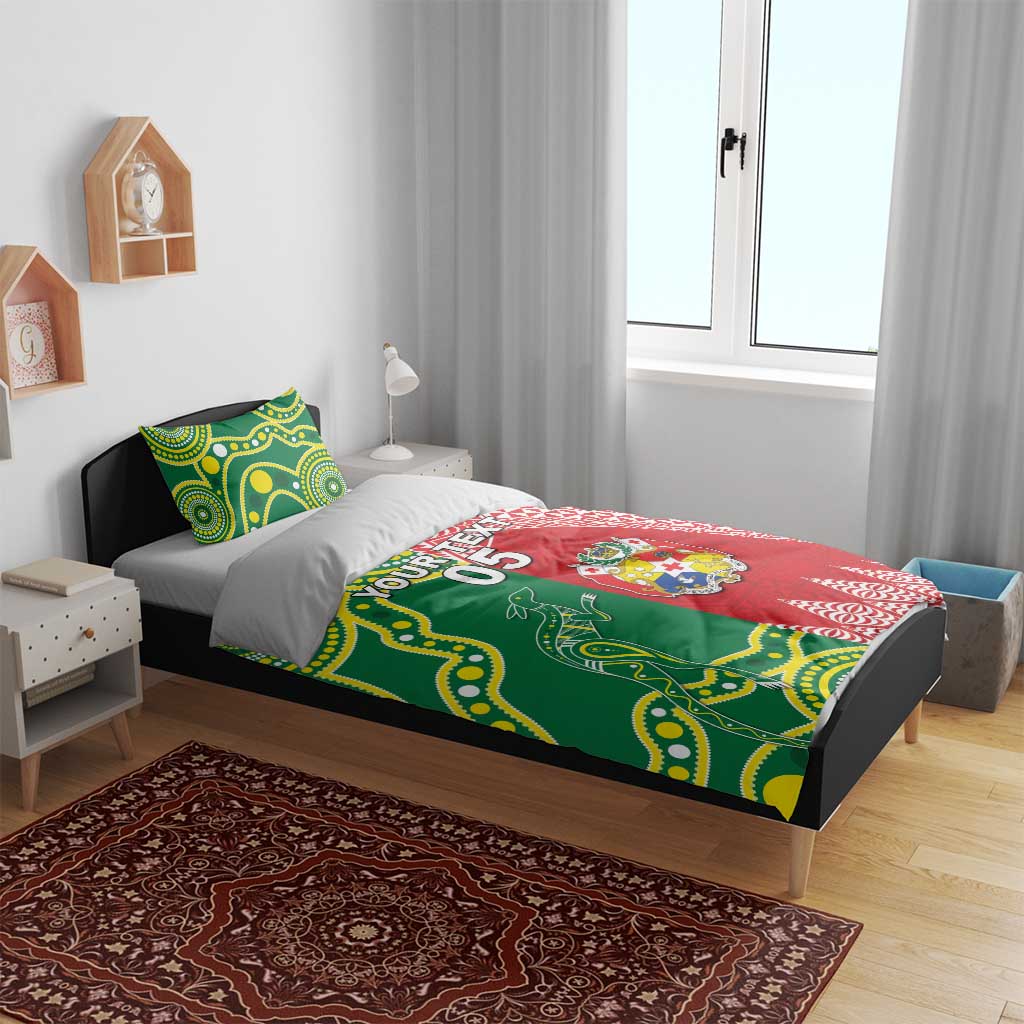 Custom Tonga XIII And Australia Kangaroos Bedding Set Mate Maa Tongan Ngatu With Aboriginal LT05 - Vibe Hoodie Shop