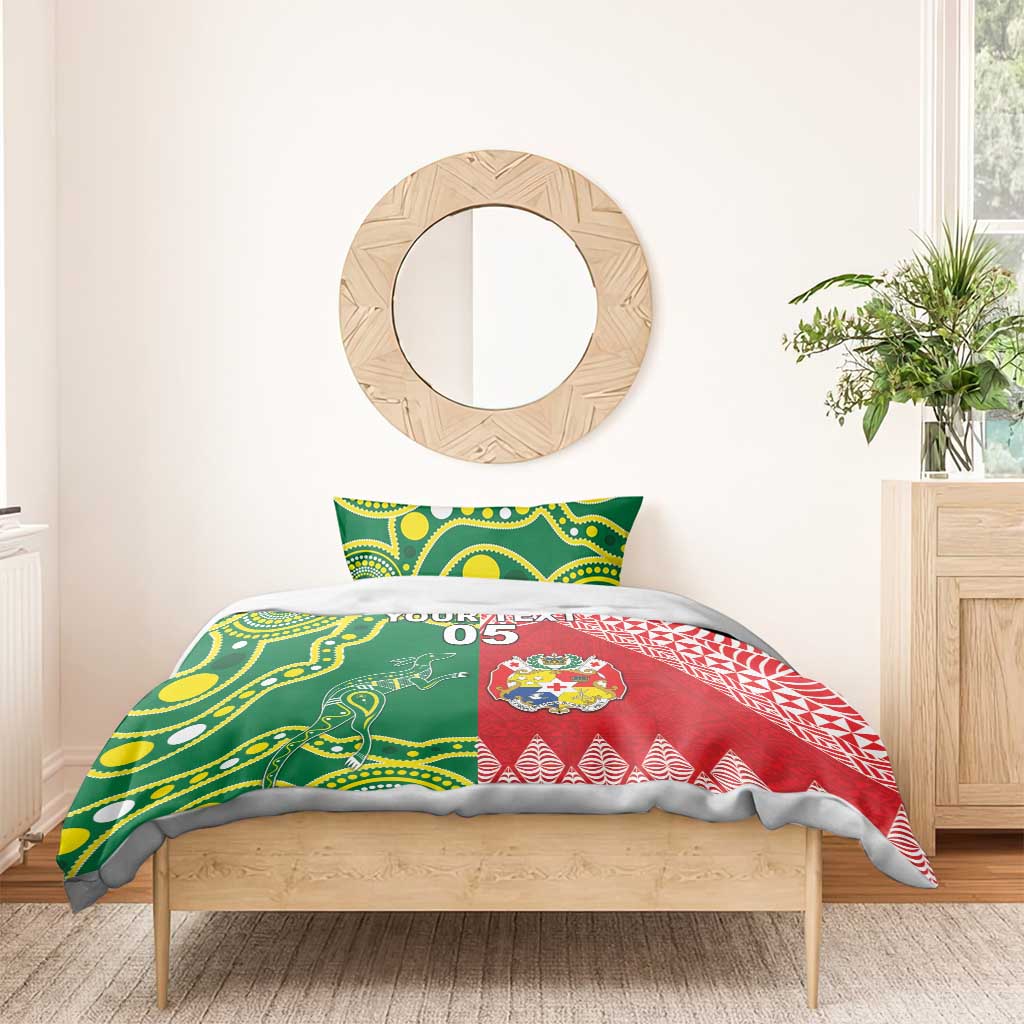 Custom Tonga XIII And Australia Kangaroos Bedding Set Mate Maa Tongan Ngatu With Aboriginal LT05 - Vibe Hoodie Shop