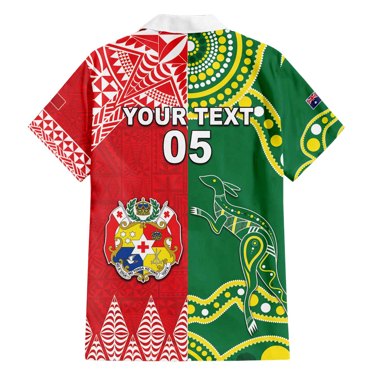 Custom Tonga XIII And Australia Kangaroos Family Matching Off The Shoulder Long Sleeve Dress and Hawaiian Shirt Mate Maa Tongan Ngatu With Aboriginal