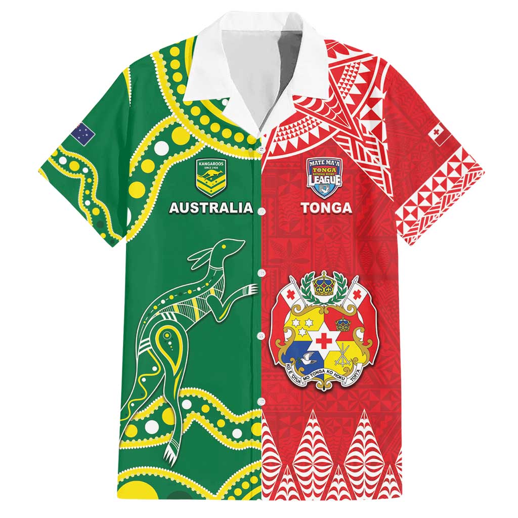 Custom Tonga XIII And Australia Kangaroos Hawaiian Shirt Mate Maa Tongan Ngatu With Aboriginal LT05 - Vibe Hoodie Shop