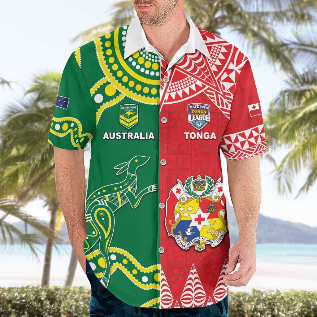 Custom Tonga XIII And Australia Kangaroos Hawaiian Shirt Mate Maa Tongan Ngatu With Aboriginal LT05 - Vibe Hoodie Shop