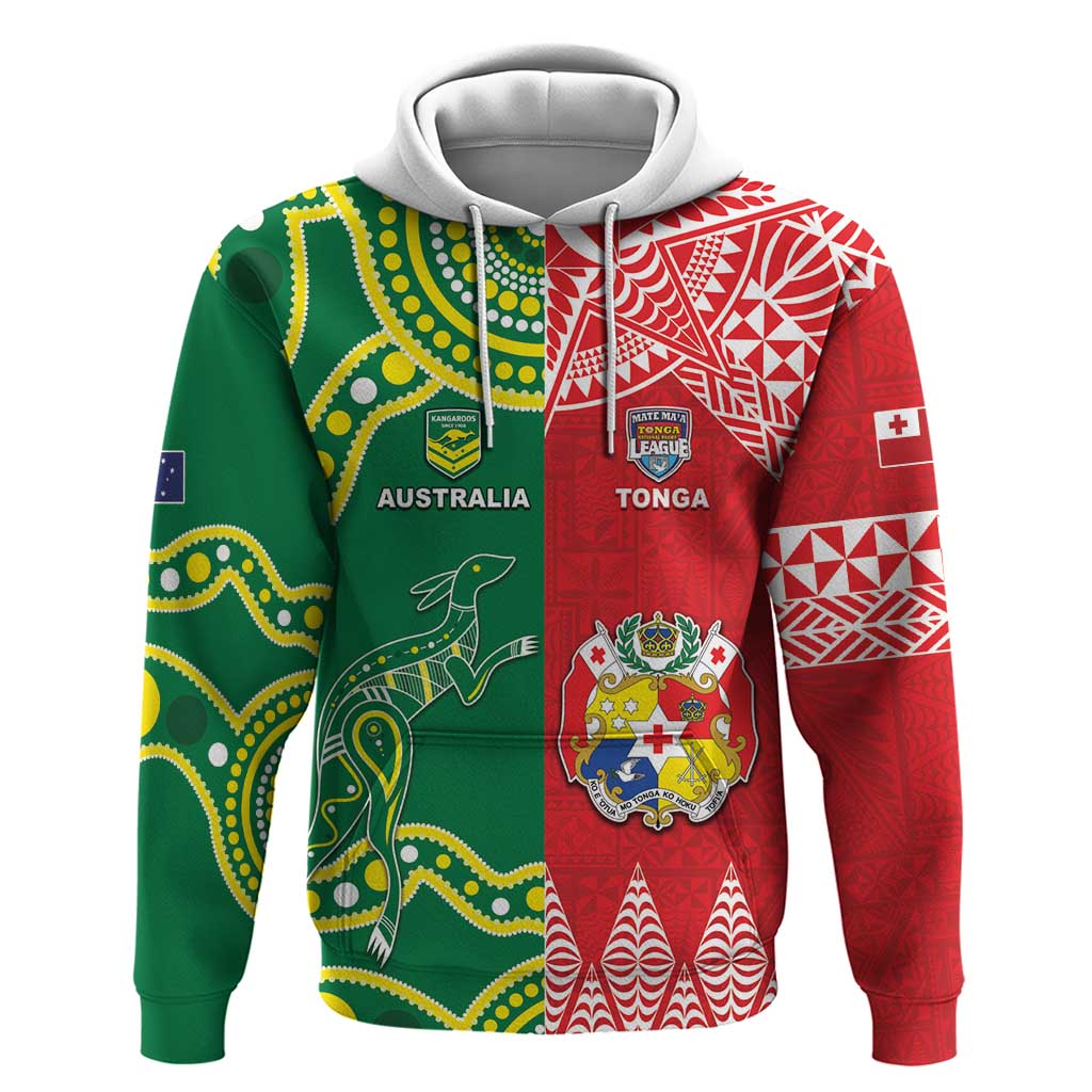 Custom Tonga XIII And Australia Kangaroos Hoodie Mate Maa Tongan Ngatu With Aboriginal LT05 - Vibe Hoodie Shop