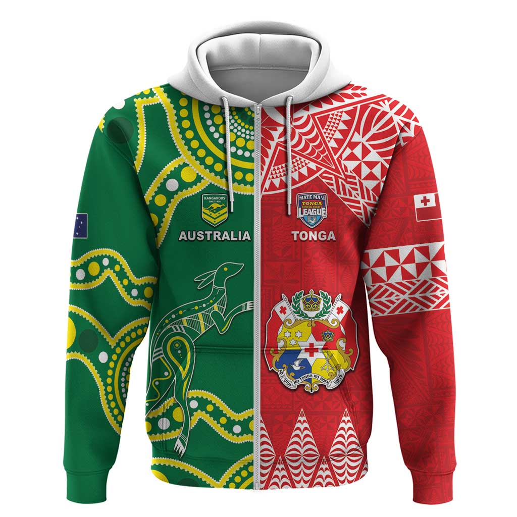Custom Tonga XIII And Australia Kangaroos Hoodie Mate Maa Tongan Ngatu With Aboriginal LT05 - Vibe Hoodie Shop