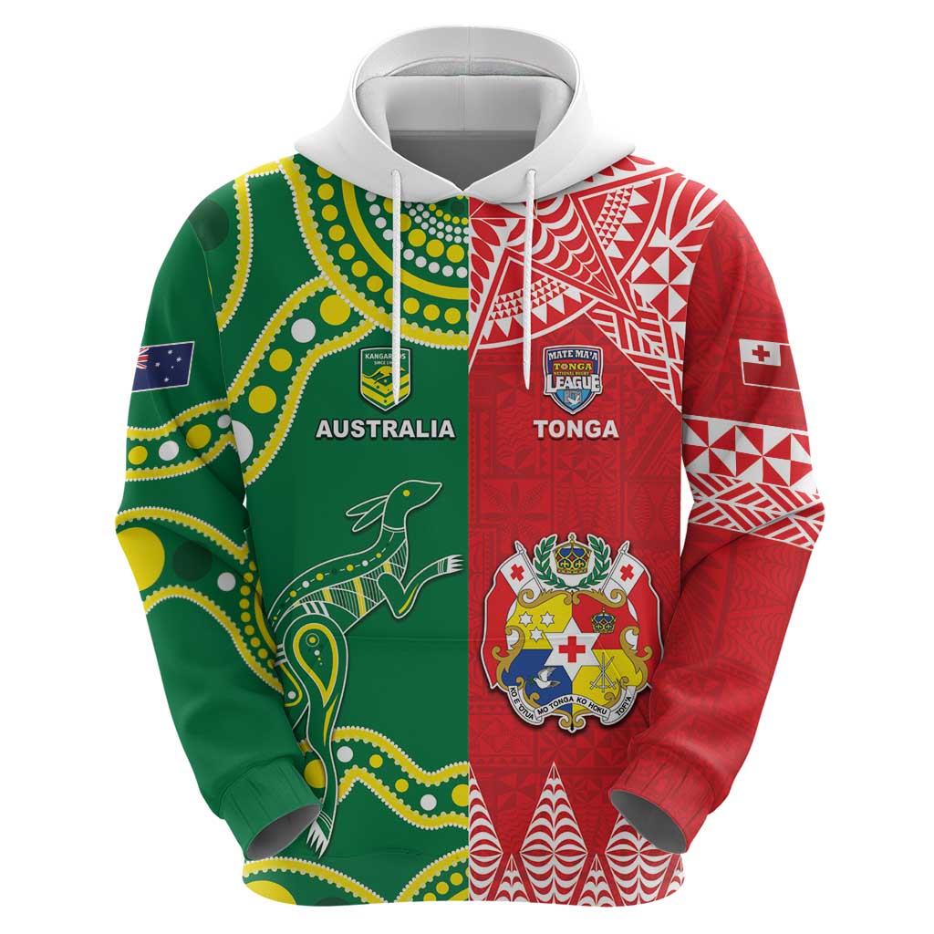 Custom Tonga XIII And Australia Kangaroos Hoodie Mate Maa Tongan Ngatu With Aboriginal LT05 - Vibe Hoodie Shop