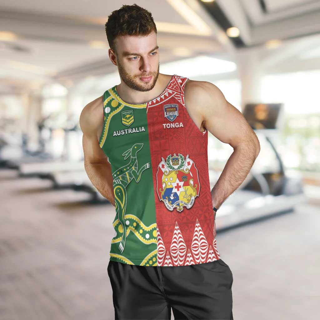 Custom Tonga XIII And Australia Kangaroos Men Tank Top Mate Maa Tongan Ngatu With Aboriginal LT05 - Vibe Hoodie Shop