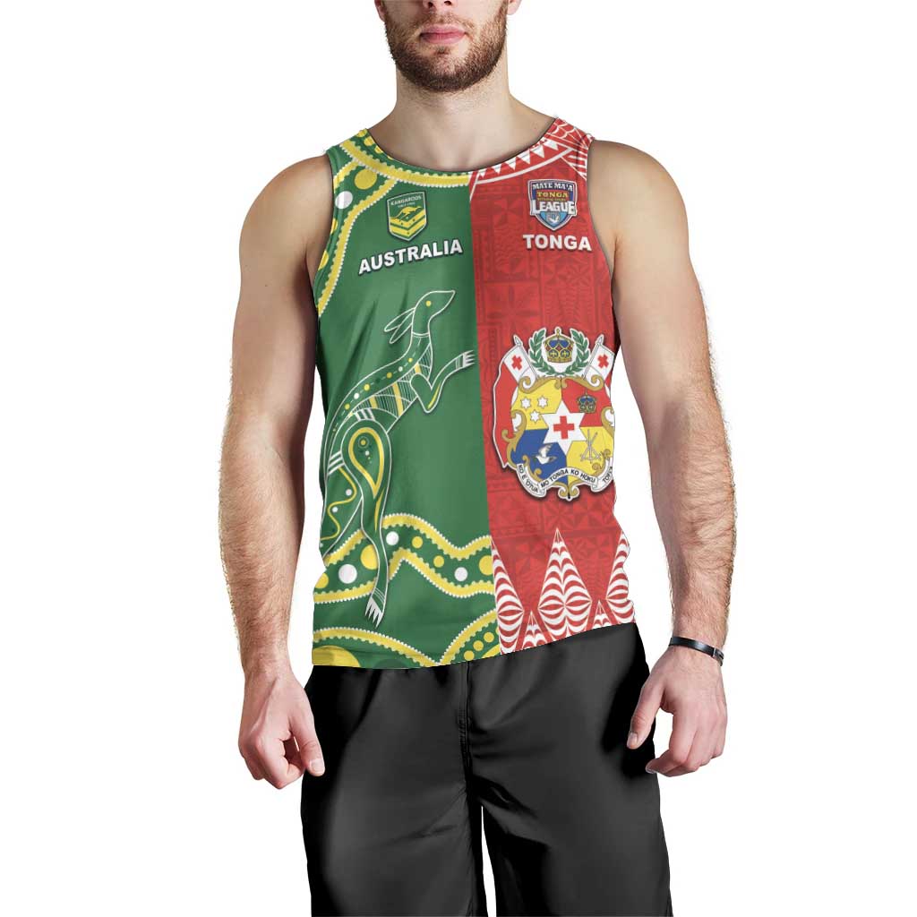 Custom Tonga XIII And Australia Kangaroos Men Tank Top Mate Maa Tongan Ngatu With Aboriginal LT05 - Vibe Hoodie Shop