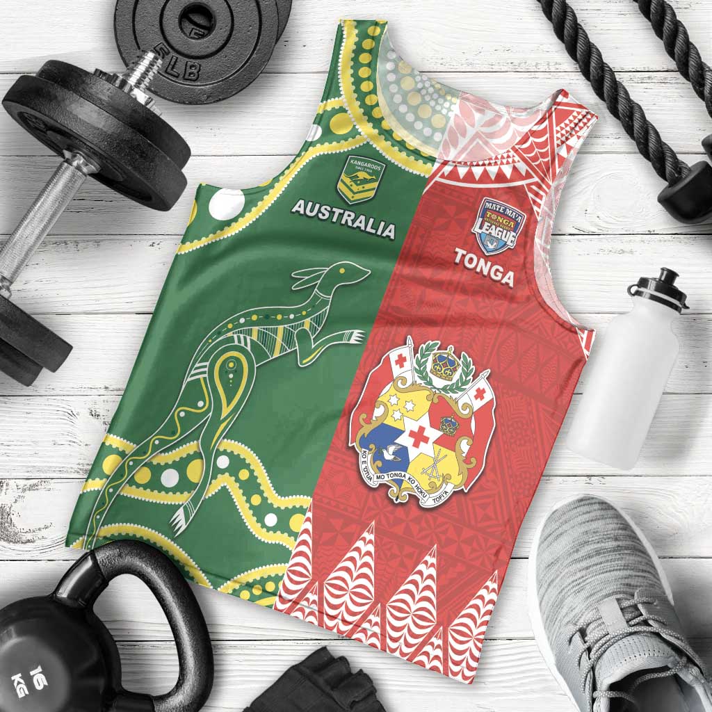 Custom Tonga XIII And Australia Kangaroos Men Tank Top Mate Maa Tongan Ngatu With Aboriginal LT05 - Vibe Hoodie Shop