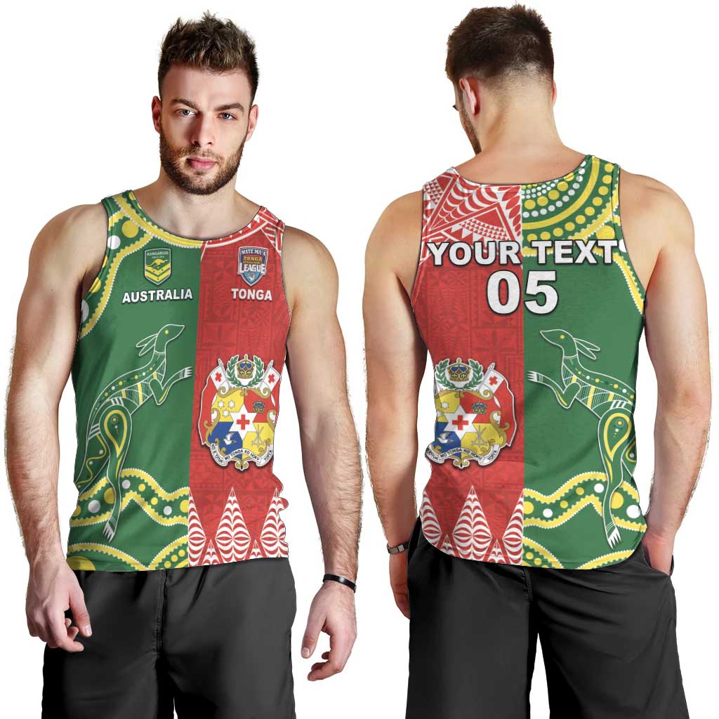 Custom Tonga XIII And Australia Kangaroos Men Tank Top Mate Maa Tongan Ngatu With Aboriginal LT05 - Vibe Hoodie Shop
