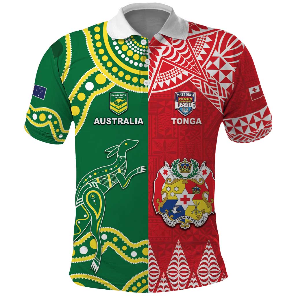 Custom Tonga XIII And Australia Kangaroos Polo Shirt Mate Maa Tongan Ngatu With Aboriginal LT05 - Vibe Hoodie Shop