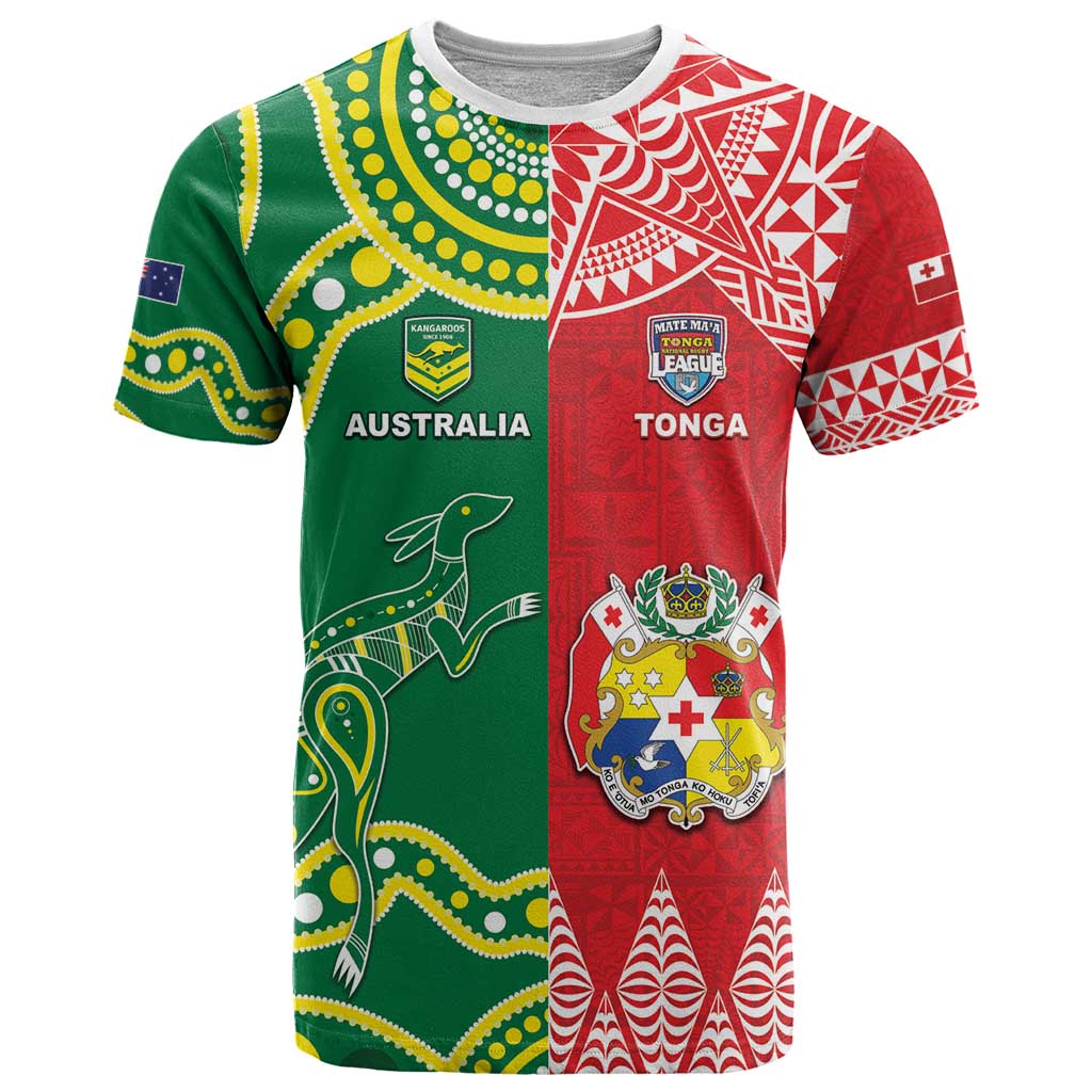 Custom Tonga XIII And Australia Kangaroos T Shirt Mate Maa Tongan Ngatu With Aboriginal LT05 - Vibe Hoodie Shop