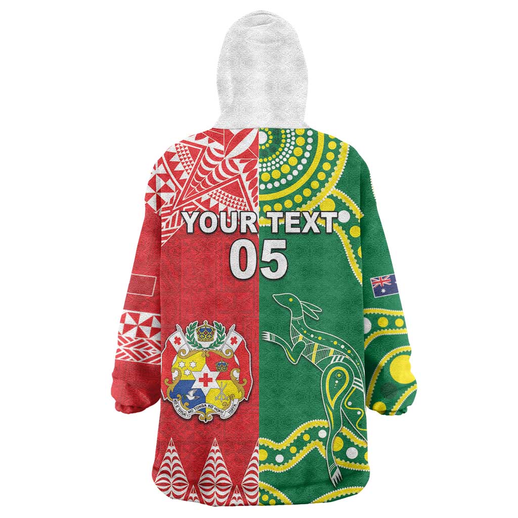 Custom Tonga XIII And Australia Kangaroos Wearable Blanket Hoodie Mate Maa Tongan Ngatu With Aboriginal LT05 - Vibe Hoodie Shop