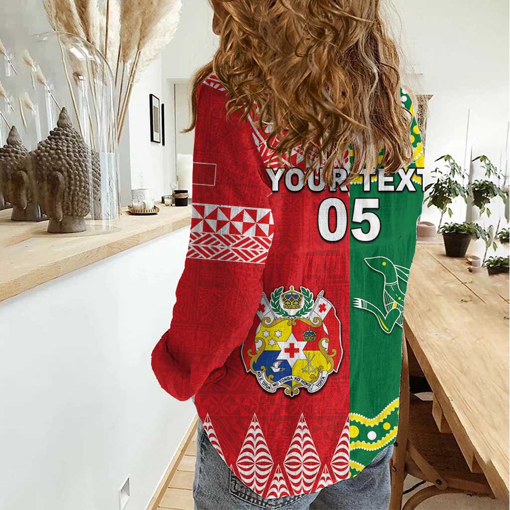 Custom Tonga XIII And Australia Kangaroos Women Casual Shirt Mate Maa Tongan Ngatu With Aboriginal LT05 - Vibe Hoodie Shop